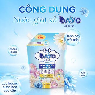 Nước Giặt Xả BAYO 2L - Hương Nước Hoa Nhẹ Nhàng, An Toàn Cho Da, Bền Màu Quần Áo