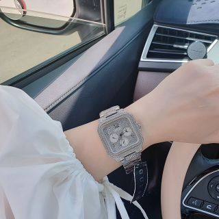 ĐỒNG HỒ NỮ CAO CẤP GUECC MẶT VUÔNG CHONOGRAPH FULL ĐÁ KHOÁ BƯỚM INOX