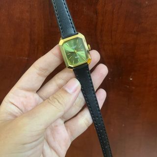 SĂN SALE ĐẦU NĂM XẢ ĐỒNG HỒ NỮ THỜI TRANG ROLET DA ĐEN MẶT CHỮ NHẬT XANH