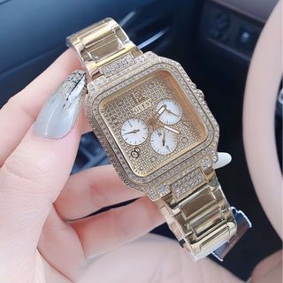 ĐỒNG HỒ NỮ CAO CẤP GUECC MẶT VUÔNG CHONOGRAPH FULL ĐÁ KHOÁ BƯỚM INOX