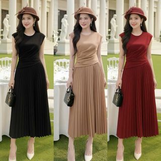 Đầm liền dự tiệc thiết kế dáng xoè, chân váy xếp ly, dự tiệc chất liệu cotton co giãn, mềm mại, sang trong B10