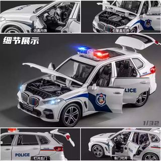 Mô Hình Xe Cảnh Sát Kiểu Địa Hình Bằng Kim Loại Có Đèn Chớp Và Còi Hú Mở Cửa, Kéo Lùi, Xe Đồ Chơi Sưu Tầm-Loại Lớn
