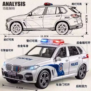 Mô Hình Xe Cảnh Sát Kiểu Địa Hình Bằng Kim Loại Có Đèn Chớp Và Còi Hú Mở Cửa, Kéo Lùi, Xe Đồ Chơi Sưu Tầm-Loại Lớn