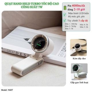 QUẠT CẦM TAY TÍCH ĐIỆN TURBO 5 CẤP ĐỘ N607