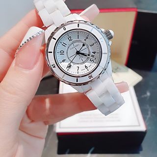 ĐỒNG HỒ NỮ CAO CẤP CHANEU CERAMIC ĐÁ TRẮNG VÀ ĐEN MẶT SỐ HỘT