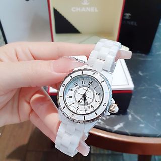 ĐỒNG HỒ NỮ CAO CẤP CHANEU CERAMIC ĐÁ TRẮNG VÀ ĐEN MẶT SỐ HỘT