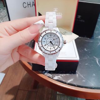 ĐỒNG HỒ NỮ CAO CẤP CHANEU CERAMIC ĐÁ TRẮNG VÀ ĐEN MẶT SỐ HỘT