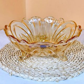 ĐĨA THỦY TINH 3 CHÂN 24CM MÀU HỔ PHÁCH (T12)