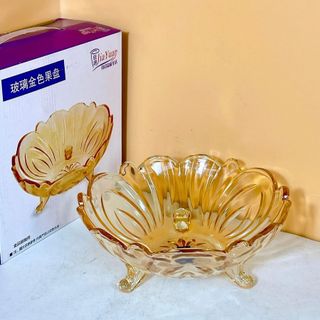 ĐĨA THỦY TINH 3 CHÂN 24CM MÀU HỔ PHÁCH (T12)