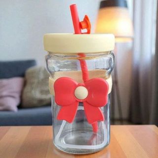 CỐC THUỶ TINH BỌC NƠ KÈM ỐNG HÚT 450ML (T68)