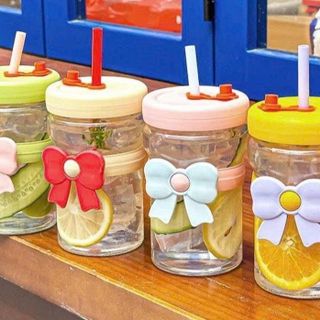 CỐC THUỶ TINH BỌC NƠ KÈM ỐNG HÚT 450ML (T68)