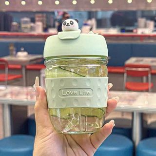 CỐC THUỶ TINH NẮP GẤU KÈM ỐNG HÚT 350ML (T70)