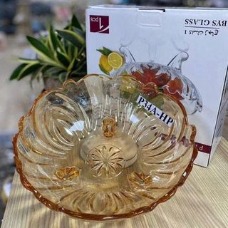 ĐĨA THỦY TINH 3 CHÂN 21CM MÀU HỔ PHÁCH (T12)