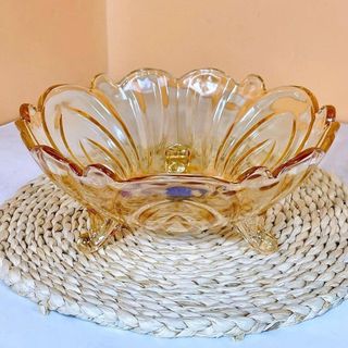 ĐĨA THỦY TINH 3 CHÂN 21CM MÀU HỔ PHÁCH (T12)