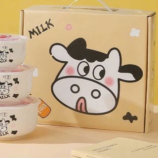 Bộ 3 Bát Sứ Nắp Hít Chân Không Bò Sữa (THÙNG 28B)