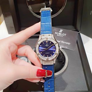 ĐỒNG HỒ CẶP ĐÔI CAO CẤP HULOT CƠ HAI  VIỀN HỘT DÂY CAO SU BỌC DA