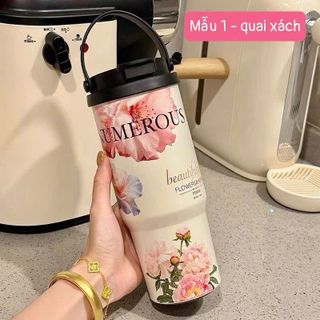 Cốc giữ nhiệt hình Hoa hồng dung tích 720ml với quai xách tiện lợi