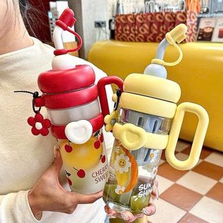 Bình Nước Nhựa 1000ml  Kèm Ống hút và Lọc Trà Tay Cầm chắc chắn