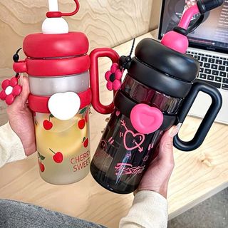 Bình Nước Nhựa 1000ml  Kèm Ống hút và Lọc Trà Tay Cầm chắc chắn