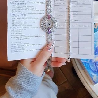 SET ĐỒNG HỒ NỮ CHÍNH HÃNG FUNMEI F0022 SILVER ĐÍNH ĐÁ KÈM DÂY CHUYỀN FULLBOX TEM