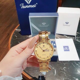 ĐỒNG HỒ NAM CHÍNH HÃNG FUNMEI F2041 DÂY THÉP GOLD CÓ LỊCH  FULLBOX TEM
