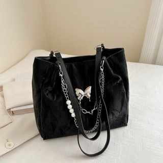 Túi xách nữ, túi công sở xách tay, đeo vai da nhung mác bươm kèm xích hoa hạt ngọc K635
