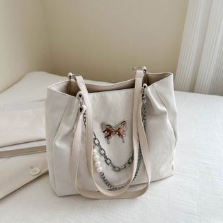 Túi xách nữ, túi công sở xách tay, đeo vai da nhung mác bươm kèm xích hoa hạt ngọc K635