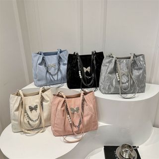 Túi xách nữ, túi công sở xách tay, đeo vai da nhung mác bươm kèm xích hoa hạt ngọc K635