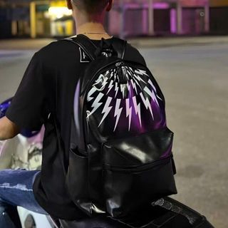 Balo đi học, ba lô đi chơi đựng vừa sách vở a4 da bóng họa tiết tia sét, quai đeo bản to K634