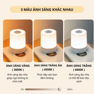 đèn ngủ để bàn có đồng hồ, điều khiển từ xa hoặc cảm ứng với đèn, tích điện