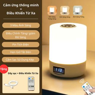 đèn ngủ để bàn có đồng hồ, điều khiển từ xa hoặc cảm ứng với đèn, tích điện