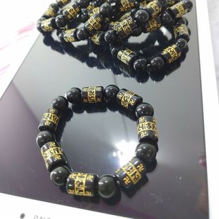 Chuỗi hạt phong thủy đá đen mix hạt chữ màu đen size 10li