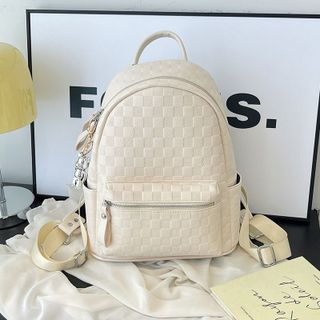 Balo da quai to có đệm mút đi học, ba lô đi chơi da PU dập vân caro K715