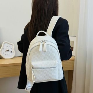 Balo da quai to có đệm mút đi học, ba lô đi chơi da PU dập vân caro K715