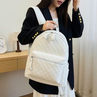 Balo da quai to có đệm mút đi học, ba lô đi chơi da PU dập vân caro K715