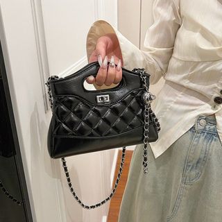 Túi xách nữ, túi đeo chéo chần chỉ da dóng dây da đan phối xích K629