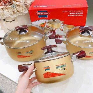 BỘ 3 NỒI ANOD NẮP KÍNH SUNHOUSE SH6634 (T6)