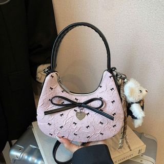 [Tặng gấu treo] Túi xách nữ, túi quai xách đeo chéo nơ da nhăn tặng kèm gấu bông xinh xắn K750