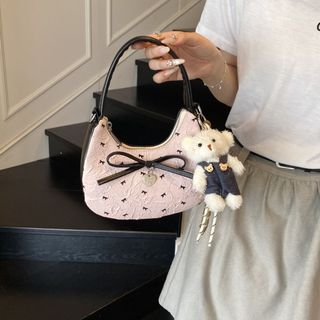 [Tặng gấu treo] Túi xách nữ, túi quai xách đeo chéo nơ da nhăn tặng kèm gấu bông xinh xắn K750