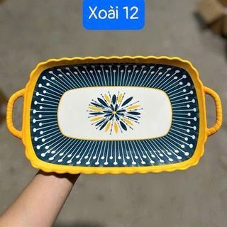 Đĩa Sứ Xoài 12 Thổ Cẩm Vàng (THÙNG 36C)