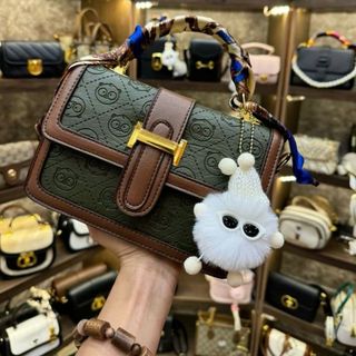 Túi xách nữ, túi công sở xách tay da vân gấu phối màu tặng kèm móc gấu K699