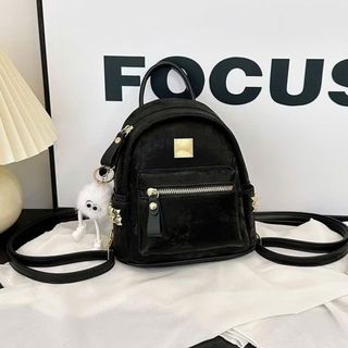 Balo đi chơi, ba lô mini da nhung tặng kèm móc treo quả bông K641