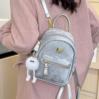 Balo đi chơi, ba lô mini da nhung tặng kèm móc treo quả bông K641