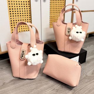 [Tặng kèm móc khóa] Túi xách nữ, túi đeo chéo bộ 2 túi dáng làn khóa xoay và túi ví chữ nhật K736