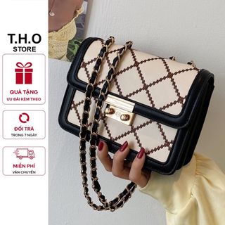 Túi xách nữ, túi đeo chéo thêu trần trám khóa miu K20