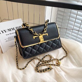 Túi xách nữ, túi đeo chéo da gạo khoá T viền vàng cao cấp K489