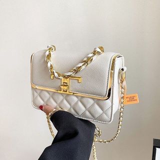 Túi xách nữ, túi đeo chéo da gạo khoá T viền vàng cao cấp K489