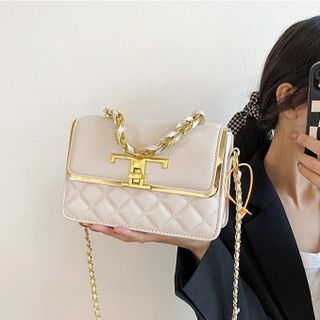 Túi xách nữ, túi đeo chéo da gạo khoá T viền vàng cao cấp K489