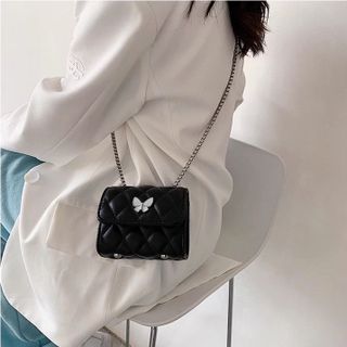 Túi xách nữ, túi đeo chéo khoá bấm, xích đan đính kèm nơ K453