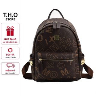 Ba lô đi học, balo đi chơi nam nữ trơn basic sz40 chống thấm da gạo in chữ K329